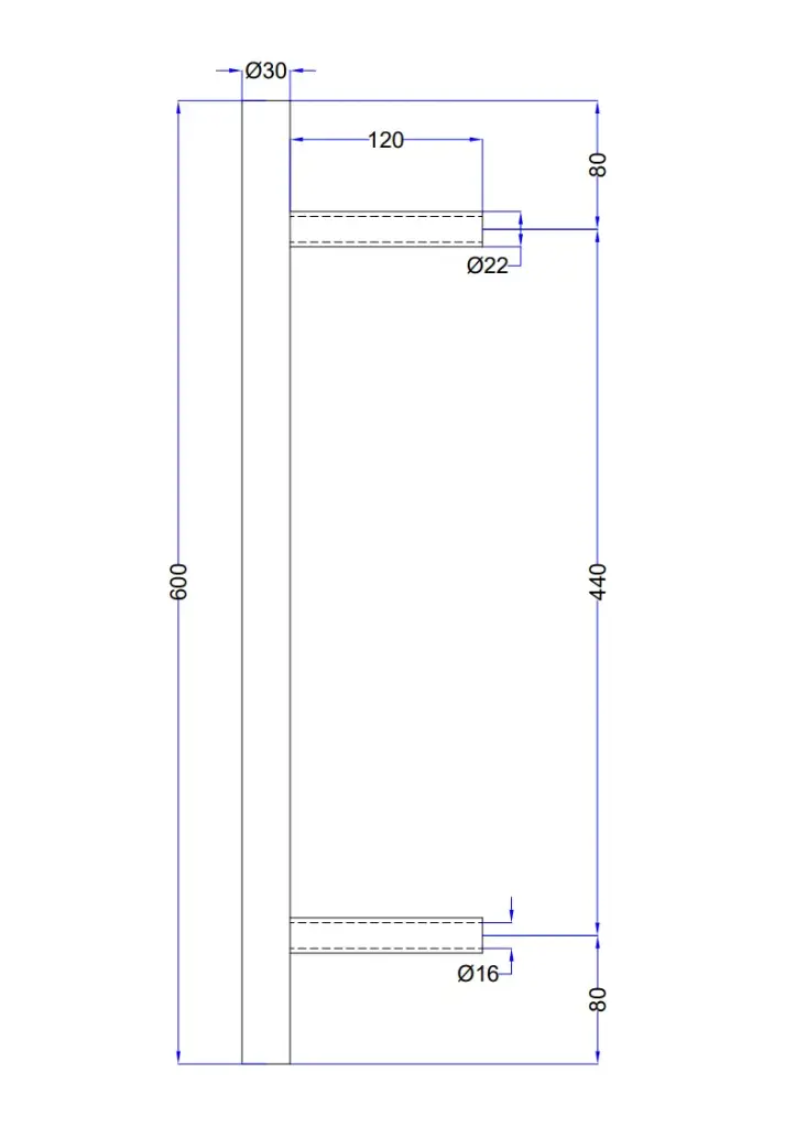 Rukohvat  Ø 30x600 mm Brušeni - Kosi Prihvat
